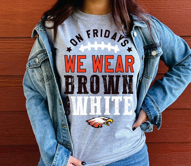 ON FRIDAYS WE WEAR BROWN AND WHITE NO FOOTBALL THREAD YOUTH SHORT SLEEVE SHIRT