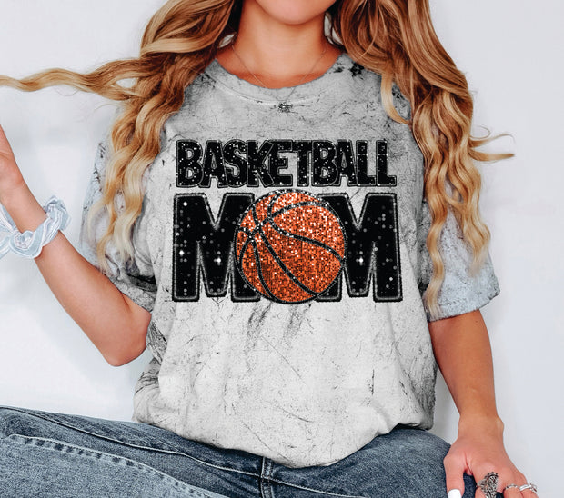 FAUX GLITTER BASKETBALL MOM- ADULT SHORT SLEEVE