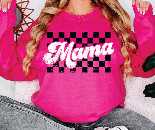 CHECKERED FLAG MAMA-ADULT CREWNECK SWEATSHIRT