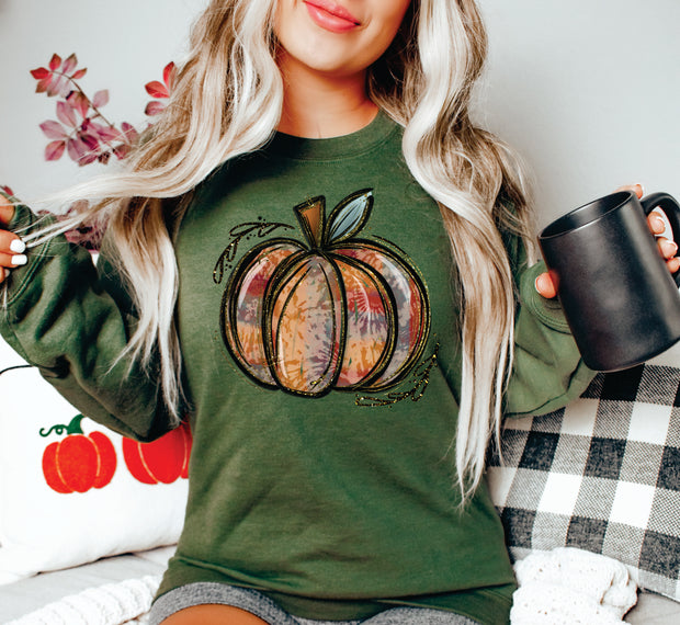 WATERCOLOR GLITTER PUMPKIN Adult Crewneck Sweatshirt