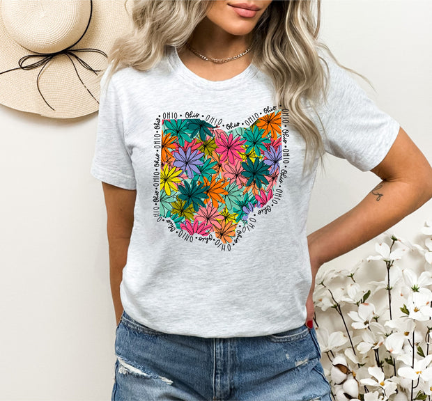 FLORAL STATE OF OHIO ADULT SHORT SLEEVE