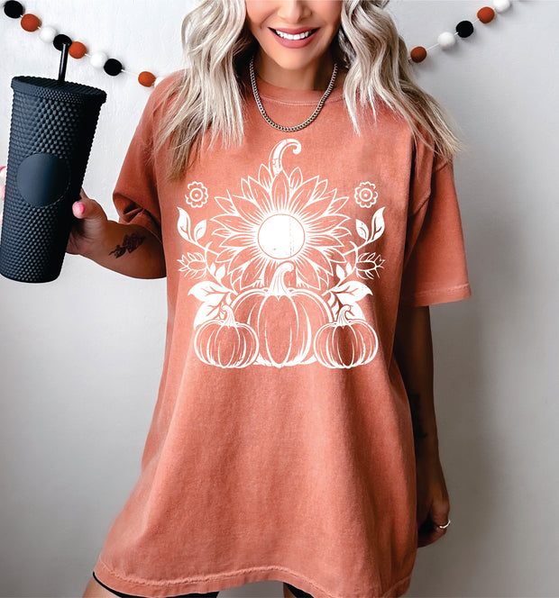 PUMPKINS AND SUNFLOWERS ADULT SHORT SLEEVE SHIRT