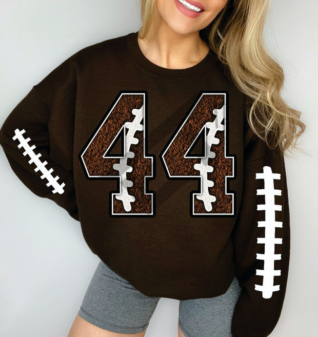 MADE TO ORDER: FAUX CHENILLE FOOTBALL WITH LACES ADULT UNISEX CREWNECK SWEATSHIRT