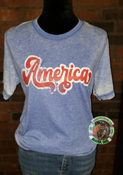 DISTRESSED AMERICA ACID WASH ADULT SHORT SLEEVE