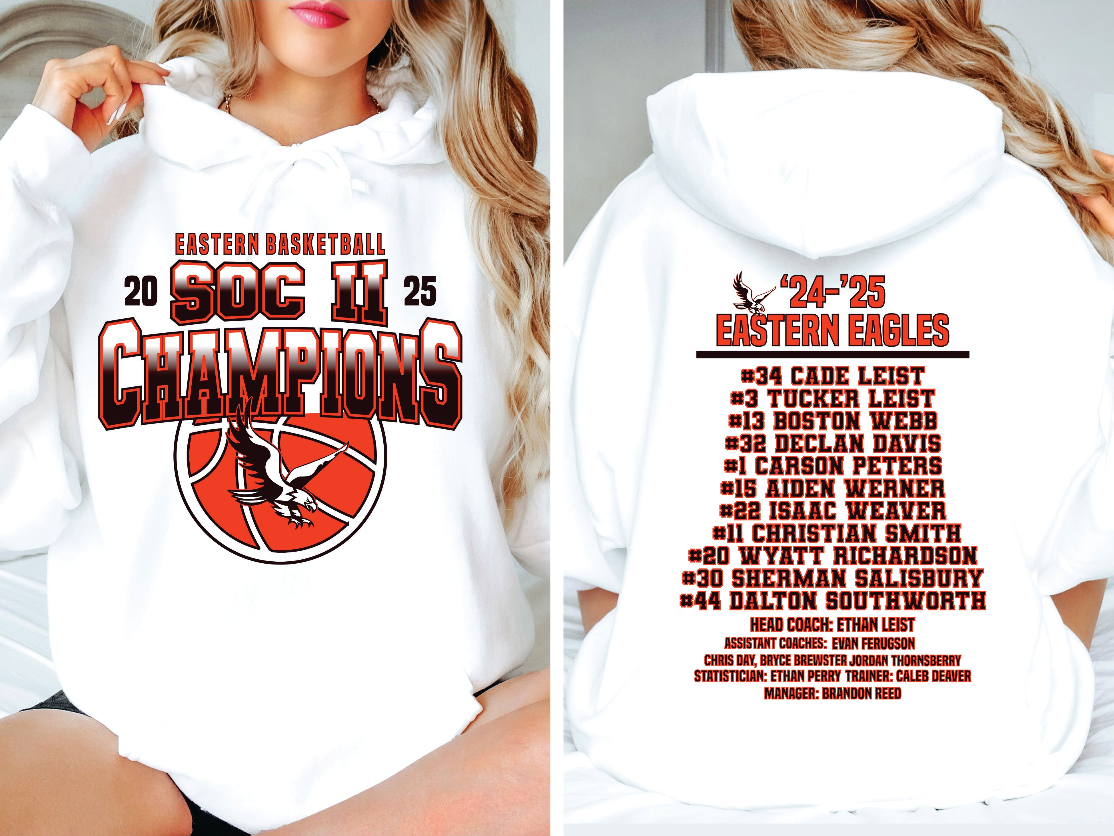 MADE TO ORDER: ADULT HOODED SWEATSHIRT EASTERN SOC II CHAMPIONS-WHITE