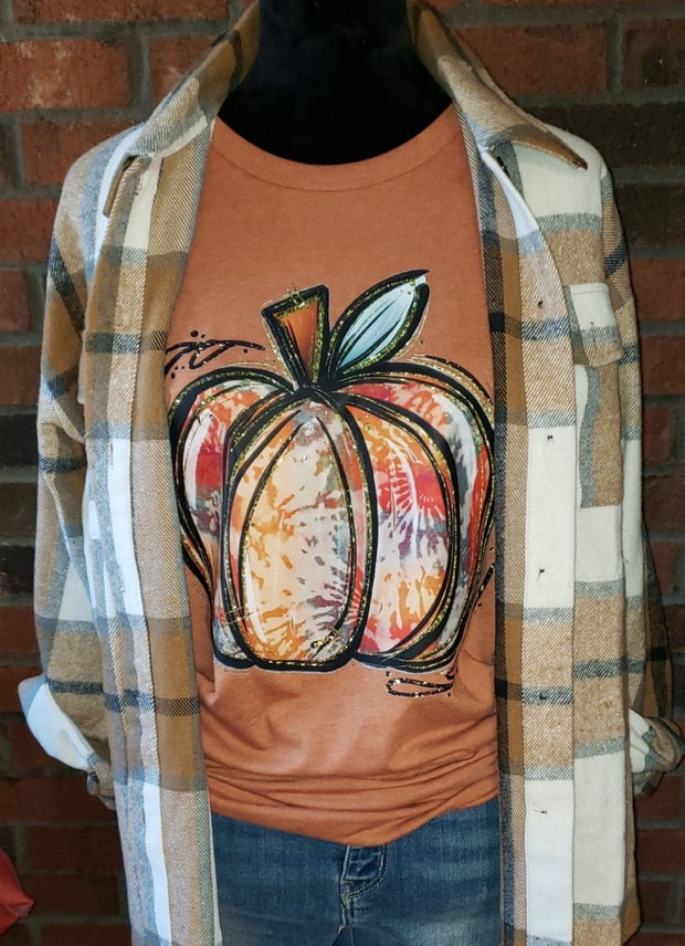 WATERCOLOR GLITTER PUMPKIN Adult Short Sleeve Shirt