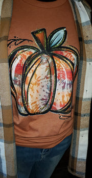 WATERCOLOR GLITTER PUMPKIN Adult Short Sleeve Shirt