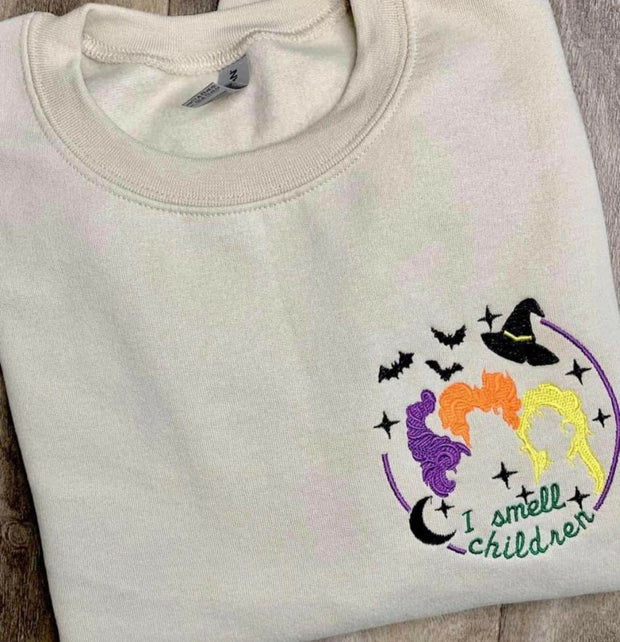 Hocus Pocus I Smell Children Embroidered YOUTH Crewneck Sweatshirt