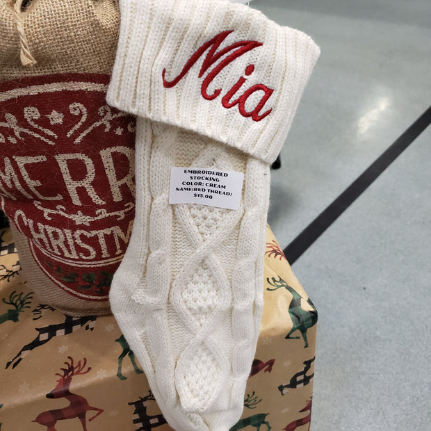 CableKnit Stocking with Embroidered Name