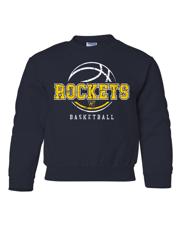 YOUTH Unisex Crewneck Sweatshirt DISTRESSED ROCKET BASKETBALL