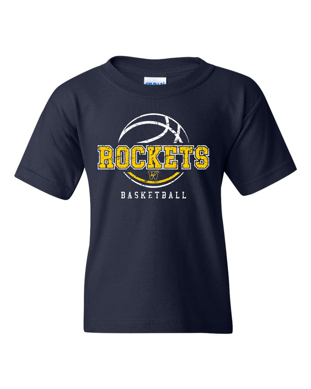 YOUTH Unisex Short Sleeve Shirt DISTRESSED ROCKETS BASKETBALL