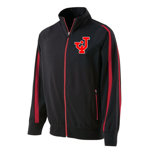 LADIES  POLYESTER TRACK JACKET BLACK/SCARLET