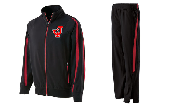 LADIES POLYESTER TRACK SUIT COMBO BLACK/SCARLET