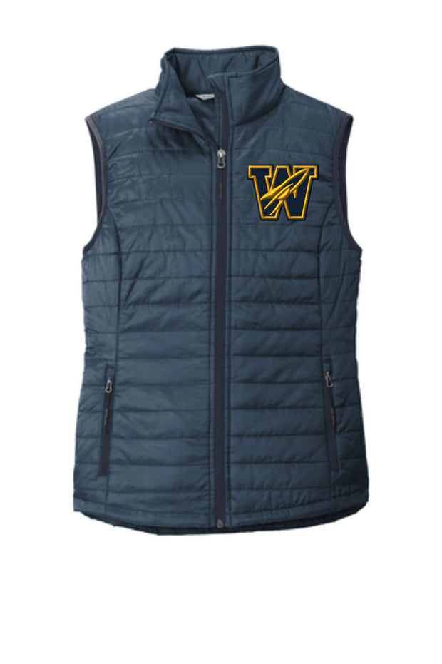 LADIES PUFFER VEST JACKET EMBROIDERED WELLSTON ROCKETS