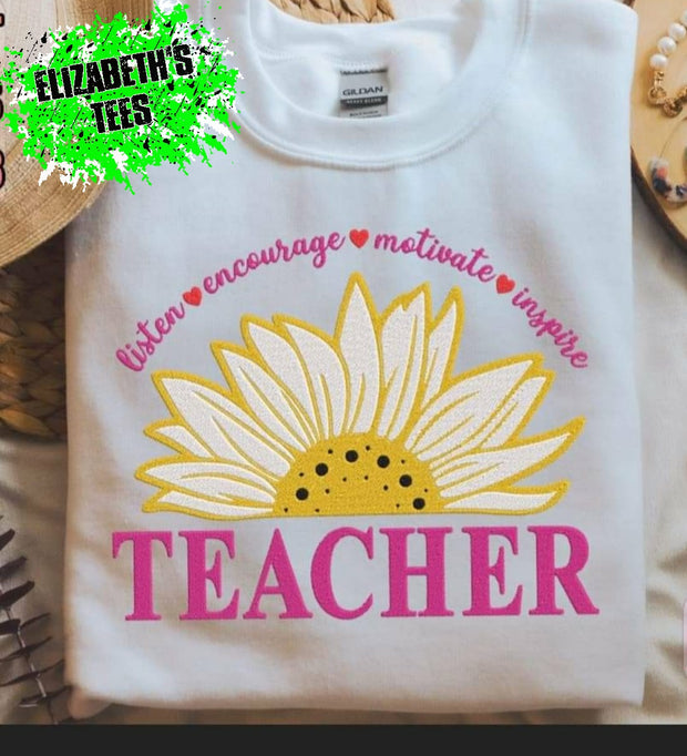 Sunflower Teacher Embroidered Crewneck