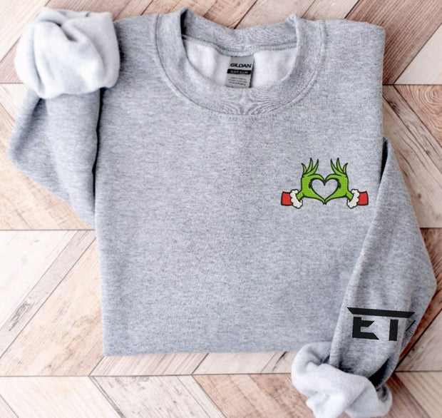 Embroidered Grinch Heart Crewneck