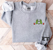 YOUTH Embroidered Grinch Heart Crewneck