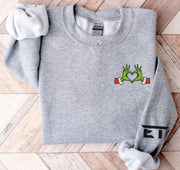 YOUTH Embroidered Grinch Heart Crewneck