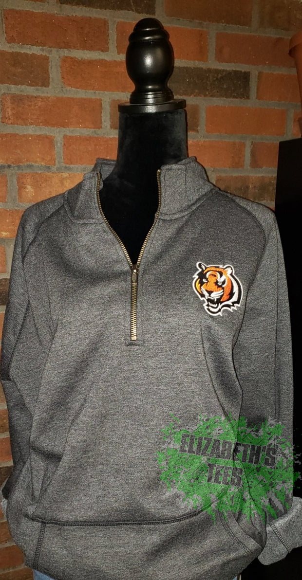 Embroidered Tiger Quarter Zip Pullover Adult Unisex