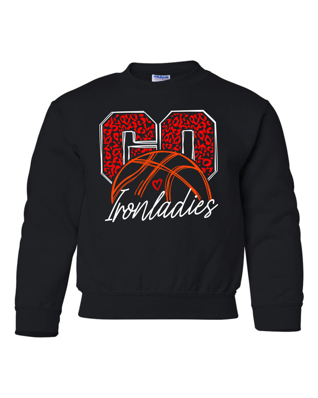 YOUTH Unisex Crewneck Sweatshirt Go IRONLADIES Leopard Basketball