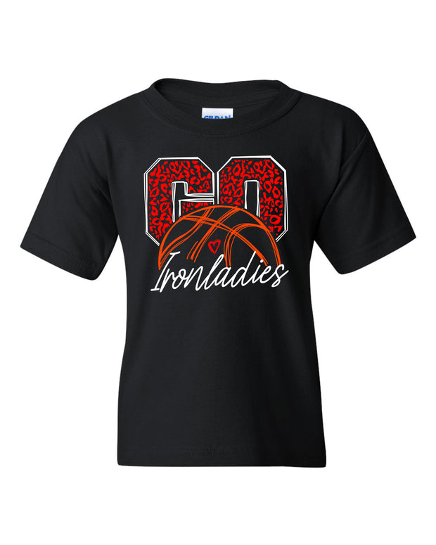 YOUTH Unisex Short Sleeve Shirt GO IRONLADIES LEOPARD BASKETBALL