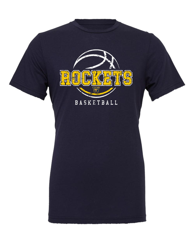 ADULT Unisex Short Sleeve Shirt DISTRESSED ROCKETS BASKETBALL