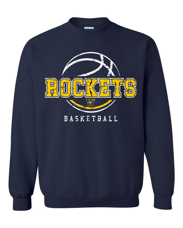 Adult Unisex Crewneck Sweatshirt DISTRESSED ROCKET BASKETBALL