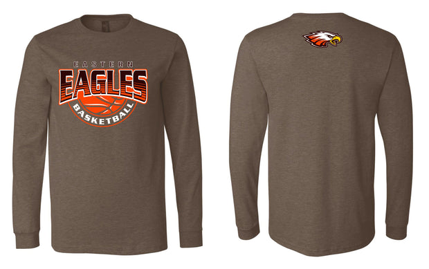 ADULT UNISEX LONG SLEEVE Eastern Eagles Basketball with Eagle on Back Shirt