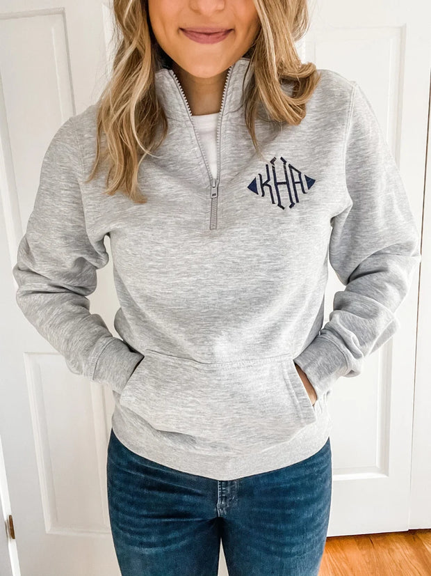 EMBROIDERED MONOGRAM 1/4 ZIP PULLOVER