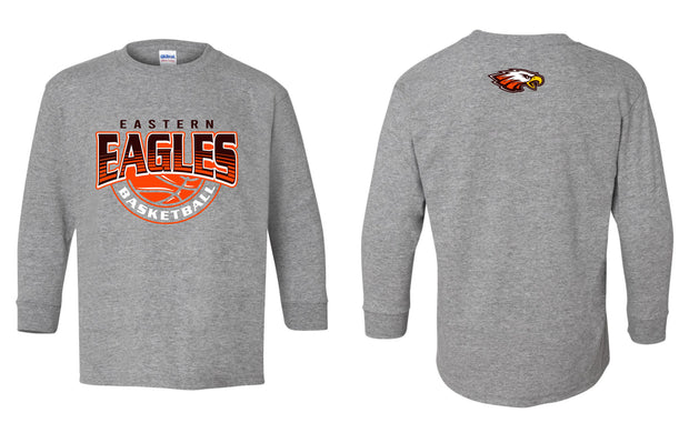 YOUTH UNISEX LONG SLEEVE Eastern Eagles Basketball with Eagle on Back Shirt